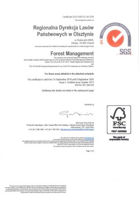 Certyfikat SGS Olsztyn 10.09.2018-09.09.2023